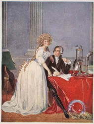 Lavoisier e sua esposa, cópia de Boris Mestchersky (n.1957), Ilustração da "História da Nação Francesa", Ciências, Volumes I e II, por Gabriel Hanotaux (1853-1944), 1924